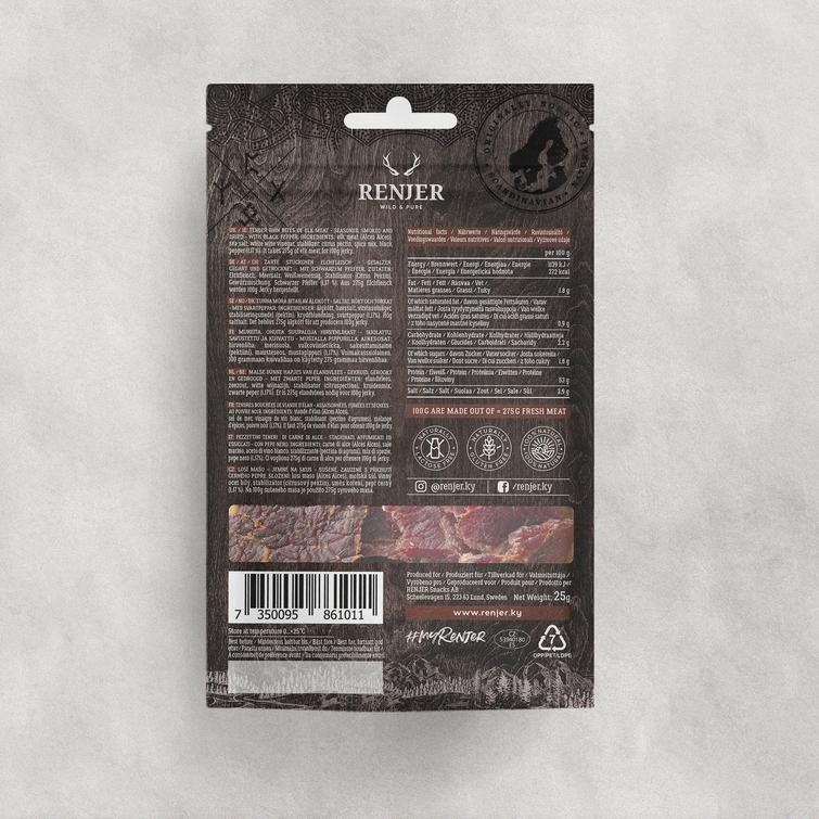 NORDIC ELK JERKY -BLACK PEPPER -Hirven kuivaliha -MUSTAPIPPURI 25g