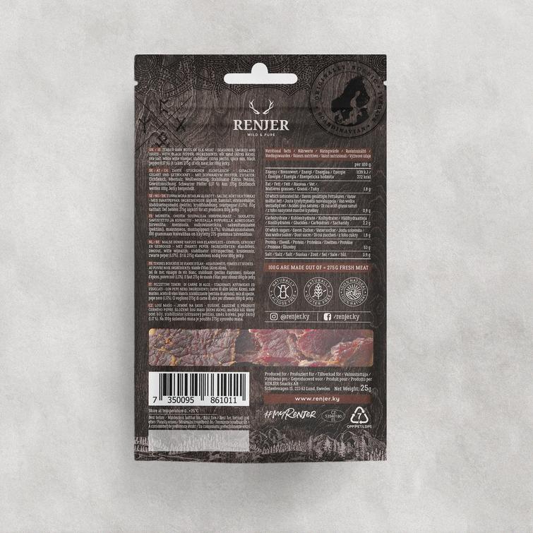 NORDIC ELK JERKY -BLACK PEPPER -Hirven kuivaliha -MUSTAPIPPURI 25g