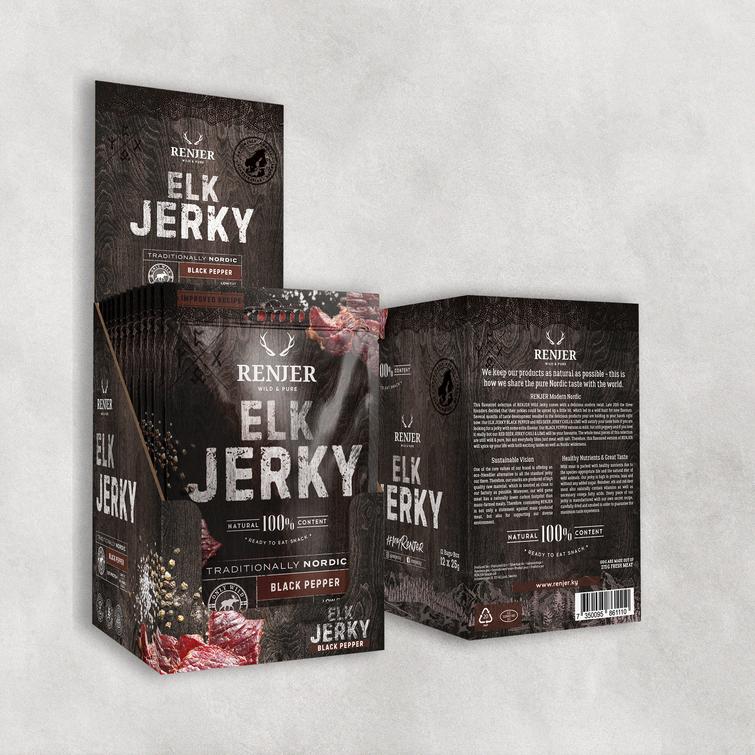 NORDIC ELK JERKY -BLACK PEPPER -Hirven kuivaliha -MUSTAPIPPURI 25g