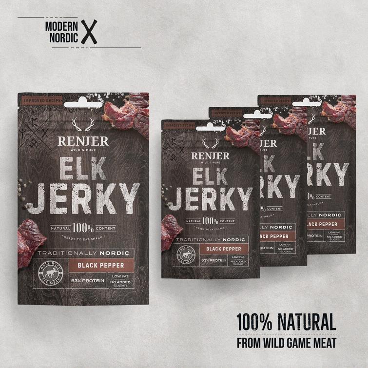 NORDIC ELK JERKY -BLACK PEPPER -Hirven kuivaliha -MUSTAPIPPURI 25g