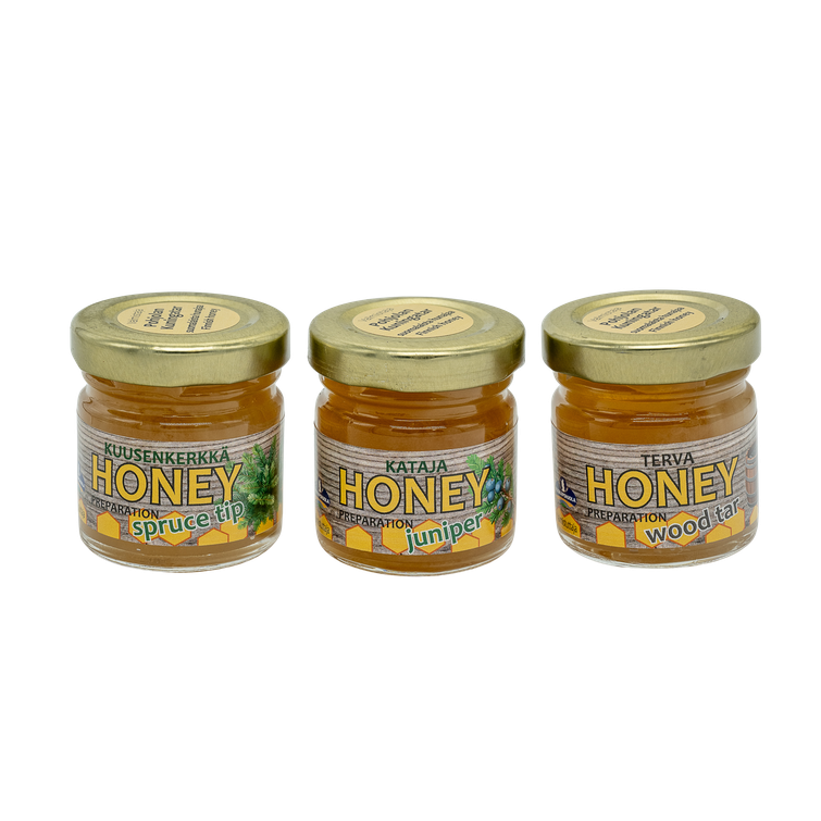 3x50g makuhunajavalmiste.     Mets&auml;: Kataja, Terva, Kuusenkerkk&auml;