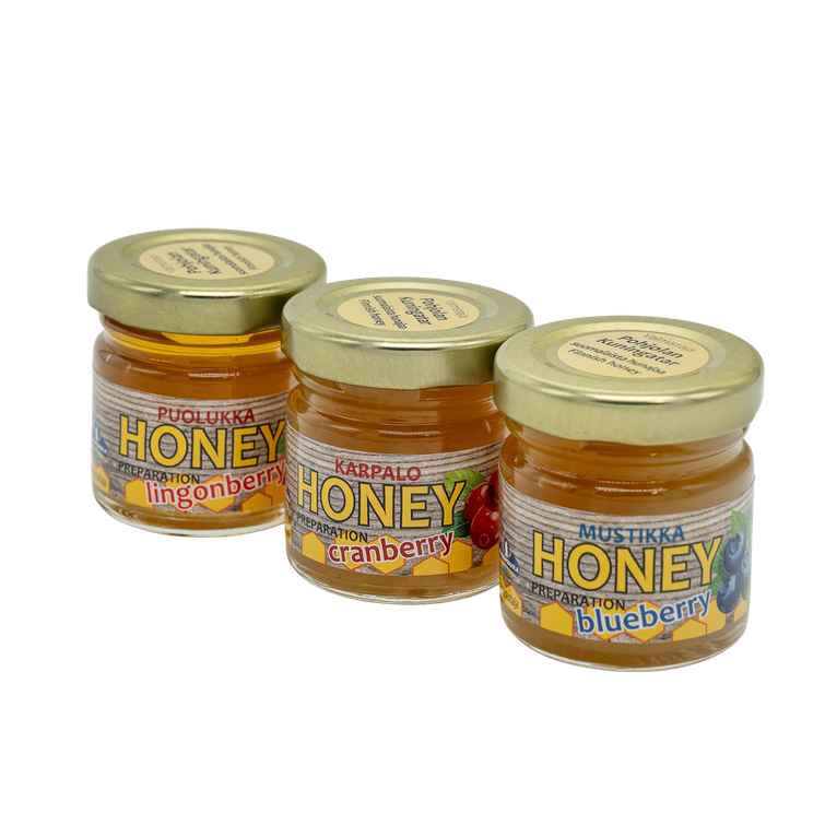 3x50g makuhunajavalmiste. Marja: Puolukka, Mustikka, Karpalo