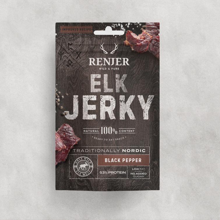 NORDIC ELK JERKY -BLACK PEPPER -Hirven kuivaliha -MUSTAPIPPURI 25g